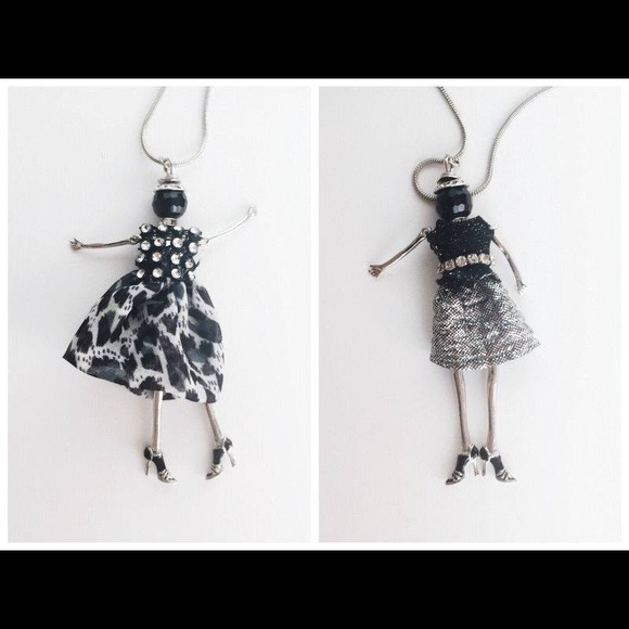 Black & Silver Rhinestone Swinging Doll Necklace - Picture 2 of 3